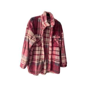 Plaid Sherpa Jacket - Pink and Cream